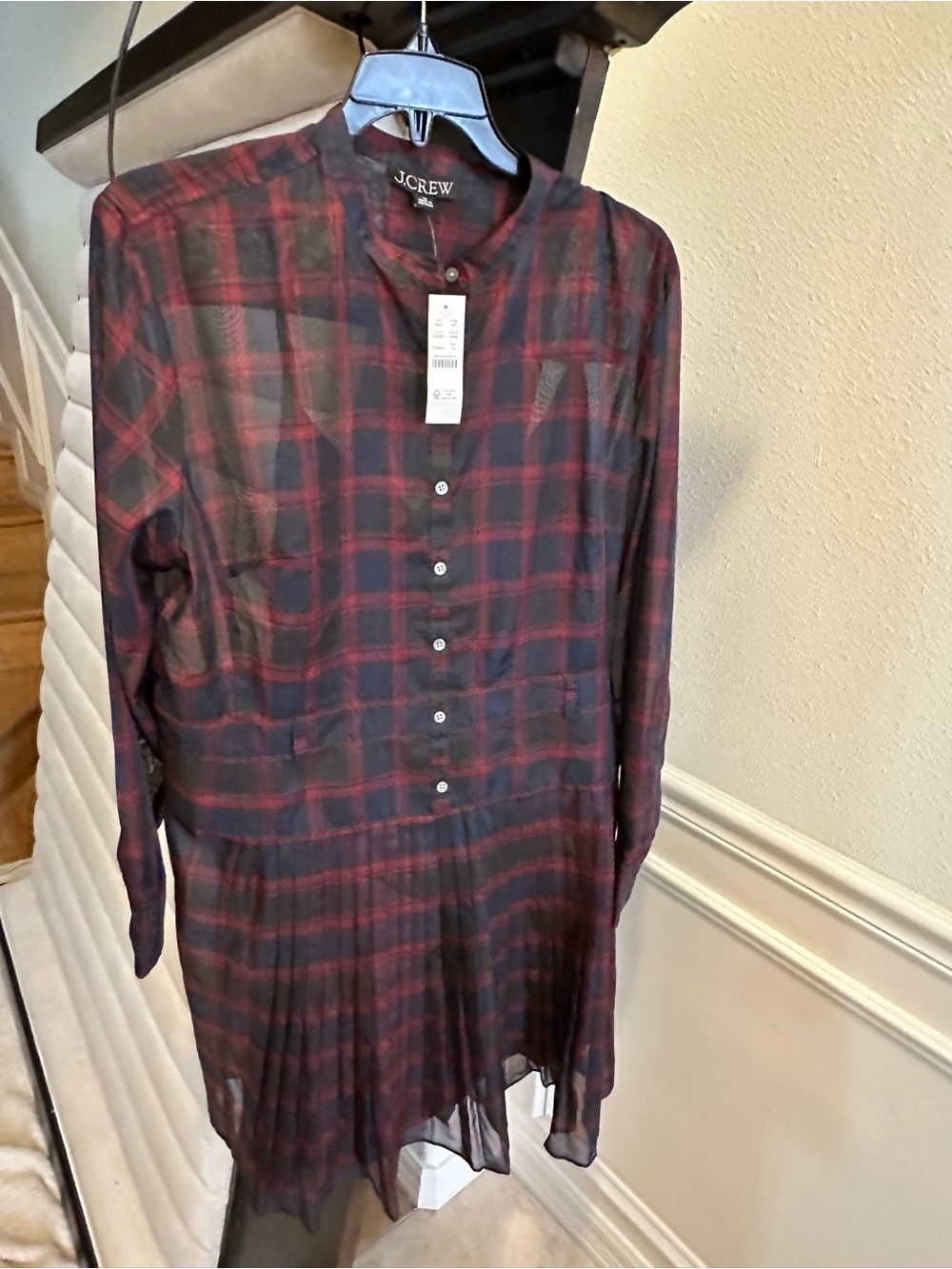 J. Crew Black and Burgundy Plaid Long-Sleeve Shirt Dress